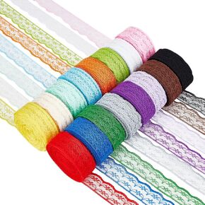 BENECREAT 16 Rolls 7/8"x10 Yards Lace Ribbon, 16 Mix Color Nonelastic Flower Patterns Lace Trim, Lace Ribbon Trim for Gift Packing Sewing Project DIY