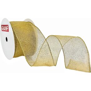 شريط شمبانيا أورجاني الشريط مع نقاط البولكا اللامعة وحافة معدنية ، 2.5 بوصة × 10 ياردة urgonza الشريط السلكي الشريط لعيد الميلاد لزخارف الأشجار الهدايا غلاف الزهور الأقواس in Kuwait