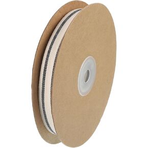 uxcell Natural Cotton Stripes Ribbon, 1 Inch x 20 Yard Cotton Fabric Ribbon Roll, Natural with Red Grosgrain Ribbon for Gift Wrapping, DIY Crafts, Bow Making, Home Decor