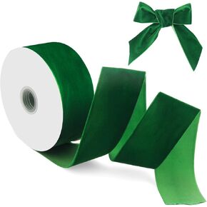 10 Yard Wide Christmas Velvet Ribbon, Luxiv 2 in Single Face Ribbon for Wrapping Satin Dark Green Velvet Ribbon Decoration, Christmas, Wedding Wide Velvet Ribbon (Red)