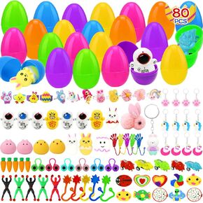 80 Pcs Prefilled with Toys Inside, 80pcs Colorful Filled Easter Eggs for Easter Basket Stuffers, Easter Eggs Hunt