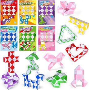 SpringFlower 24pcs Valentine's Day Card with Snake Twist Toys, Valentine's Gifts Exchange for School, Valentine Day Gifts Bulk, Valentine Party Favor for Kids, School Classroom Valentine's Prizes