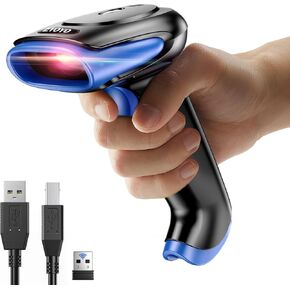 Eyoyo 2D Bluetooth Barcode Scanner Wireless, 2500mAh Handheld Cordless USB Wired QR Bar Code Reader for Library, Warehouse Inventory Compatible with iPad, Android Phone, iPhone, Laptop