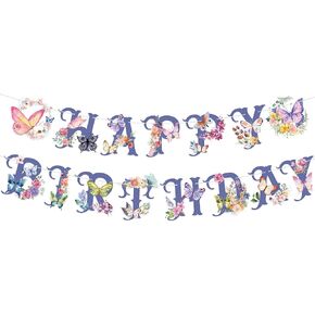 لافتة عيد ميلاد سعيد أرجواني - الفراشة إكليل عيد ميلاد سعيد لافتة جنية حديقة جيرلي زخارف حفلة عيد ميلاد زهور لافتة للأطفال in Kuwait