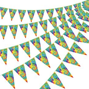 5 Packs 60's Tie Dye Pennant Banner, Birthday Flag Pennant Bunting Banner Groovy Peace Sign Party Accessory for 60s 70s Theme Hippie Carnival Groovy Party Decorations Supplies