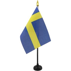 AZ FLAG - Sweden Table Flag 4'' x 6'' - Swedish Mini Desk Flag 100% Polyester 15 x 10 cm - Office Banner with 10'' Pole - Golden Spear
