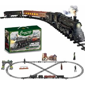 Train Set Train Toys for Kids w/Smokes, Lights & Sound Electric Trains w/Steam Locomotive Train Carriages & Luxury Tracks Model Trains for 3 4 5 6 7 8+