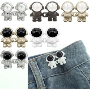 6 Sets Instant Pant Waist Tightener-Cool Astronaut Pins for Jeans,Detachable Jean Buttons for Loose Jeans, No Sew and No Tools Button Pins for Jeans, Adjustable Jean Buttons Pins,