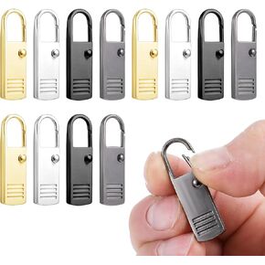12 PCS Zipper Pull Replacement Detachable Zipper Pull Tabs Sliders Zipper Extender Universal for Luggage Clothing Jackets Backpacks Boots Purse Coat(4 Color Black, Silver, Gold, Brilliant Black)