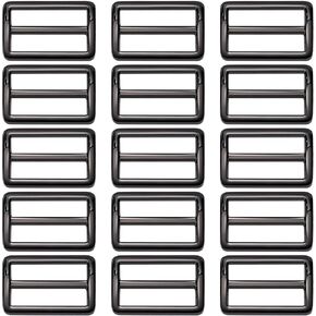 15Pcs 1-1/4 Inch Metal Slide, 32mm Tri-Glide Buckle, Adjustable Buckle Fasteners Webbing Strap for Strap Keeper Leathercraft Bag Belt Bags DIY Accessories, Gun Black