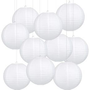 10Pcs White Paper Lanterns, Chinese Hanging Round Paper Lanterns Lamp for Birthday, Party, Christmas Decorations (10 inch)
