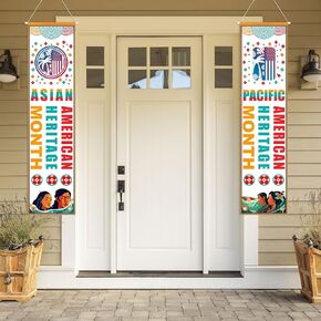 2 Pcs AAPI Door Banner Porch Sign Decorations Asian American and Pacific Islander Heritage Month Flag Banners for Wall Garden Yard Celebration Festival Party Supplies