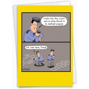 NobleWorks - 1 Funny Cartoon Card for Birthdays - Happy Bday Celebration for Grown-Ups, Humor Stationery Greeting - Chalk Outline C6393BDG