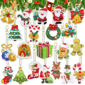 Yaomiao 21 Pcs Christmas Diamond Art Painting Kits Ornaments 5D DIY Craft Keychains Xmas Rhinestone Pendant Decorative Hanging Dot for Holiday Supplies Party Favors (Cute Style)