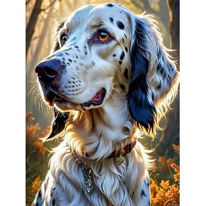 DIY 5D Diamond Painting Kits for Adults, Smiling Angel Diamond Art English Setter Diamond Painting Cute Animals Full Drill Embroidery Craft Kits for Home Wall Decor Gifts 12x16 inch