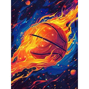 Yomiie 5D Diamond Art Kits for Adults, Basketball Fire Diamond Painting Art Sky DIY Full Round Drill Kits, Embroidery Rhinestone Diamond Crystal Craft Canvas Home Wall Decor 12x16 inch