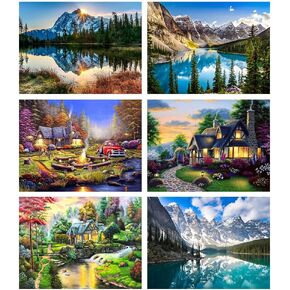 Telawah 6 Pack Diamond Painting Kits for Adults, DIY 5D Full Round Drill Cow Owl Dog Giraffe Diamond Art Painting Kit for Home Wall Decor Gifts.