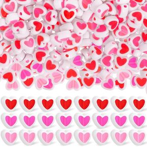 Quelay 600 Pcs Heart Beads Double Heart Spacer Beads for Jewelry Making Bracelet 8mm Heart Shape Beads Colorful Love Mixed Flat Loose Pony Beads for DIY Crafts Necklace Keychain Earring(Outter Color)