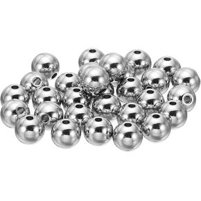 PATIKIL Smooth Round Spacer Beads, 50 Pcs 10mm OD 4mm ID 304 Stainless Steel Loose Balls Spacers Metallic Seamless Ball Beads for DIY Bracelet Necklace Earring Jewelry Making, Silver