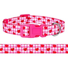 Heart Dog Collar with Cute Red Heart Patterns, Adjustable Heart Day Pet Collar with Safety Buckle, for Small Medium Large Girl and Boy Dogs (Heart S)