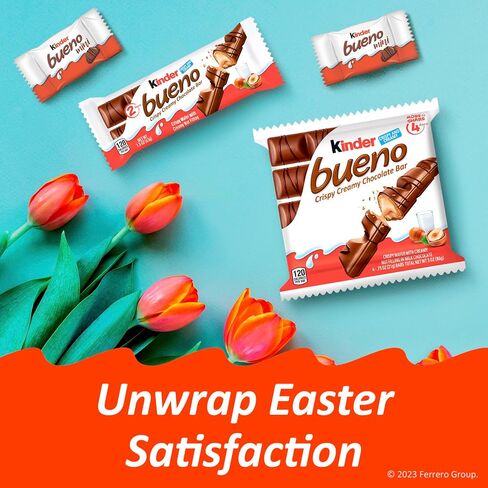 Kinder Bueno, Bulk 8 Pack, Milk Chocolate And Hazelnut Cream, Holiday Gift And Stocking Stuffer, 4 Bars Per Pack, Individually Wrapped Chocolate Bars, 3 Oz Each in Saudi Arabia