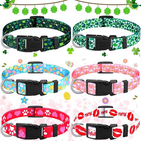 Sadnyy 6 Pcs Holiday St. Patrick's Day Dog Collars with Safety Plastic Buckle Adjustable Easter Day Cute Pet Collar for Female and Male Large Small Medium Dogs(M Size) in Kuwait