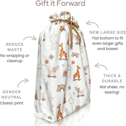 Gather & Knot Drawstring Gift Bags | Premium Canvas | 22" Extra Large | Reusable Fabric Wrap for Baby Shower, Birthday, Gender Reveal, Neutral | XL Boho Toy Flat Bottom in Saudi Arabia