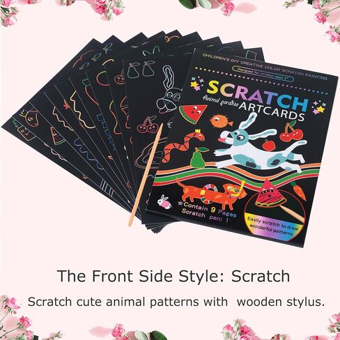 SuyuanArt Dinosaur Animal Unicorn Space Scratch Art Cards and Black Rainbow Scratch Art Paper Set,with Scratching Wooden Sticks,Scratch Off Picture for Boys Girls Birthday Party Favors in Saudi Arabia