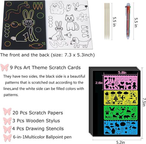 SuyuanArt Dinosaur Animal Unicorn Space Scratch Art Cards and Black Rainbow Scratch Art Paper Set,with Scratching Wooden Sticks,Scratch Off Picture for Boys Girls Birthday Party Favors in Saudi Arabia