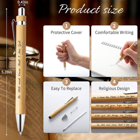 10 قطع من أقلام آية الكتاب المقدس، هدايا مسيحية، أقلام مسيحية من الخيزران مقاس 1 مم، اقتباسات ملهمة من الكتاب المقدس، أقلام حبر جاف، أقلام كتابية تحفيزية للنساء والرجال، هدايا دينية للمكتب والمدرسة (كلاسيكية، 10) in Kuwait