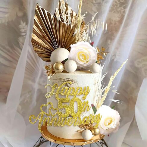 LaVenty Glitter Happy 50th Anniversary Cake Topper 50 Golden Years Cake Topper 50th Wedding Anniversary 50th Anniversary Party Decorations in Saudi Arabia