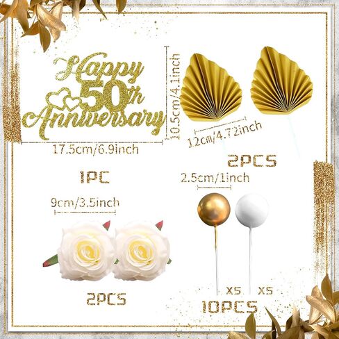 LaVenty Glitter Happy 50th Anniversary Cake Topper 50 Golden Years Cake Topper 50th Wedding Anniversary 50th Anniversary Party Decorations in Saudi Arabia