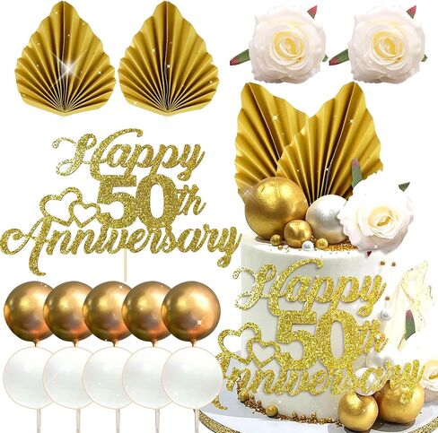 LaVenty Glitter Happy 50th Anniversary Cake Topper 50 Golden Years Cake Topper 50th Wedding Anniversary 50th Anniversary Party Decorations in Saudi Arabia