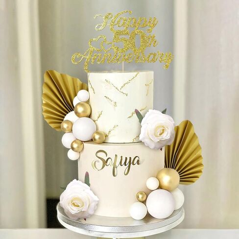 LaVenty Glitter Happy 50th Anniversary Cake Topper 50 Golden Years Cake Topper 50th Wedding Anniversary 50th Anniversary Party Decorations in Saudi Arabia