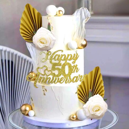LaVenty Glitter Happy 50th Anniversary Cake Topper 50 Golden Years Cake Topper 50th Wedding Anniversary 50th Anniversary Party Decorations in Saudi Arabia