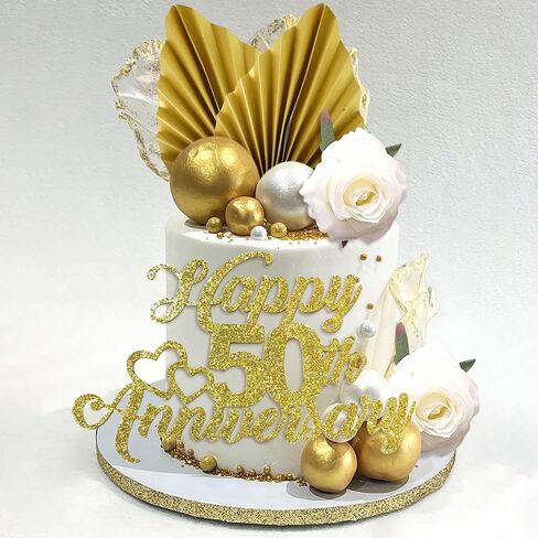 LaVenty Glitter Happy 50th Anniversary Cake Topper 50 Golden Years Cake Topper 50th Wedding Anniversary 50th Anniversary Party Decorations in Saudi Arabia