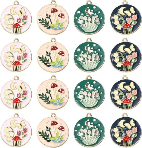 LiQunSweet 40 Pcs 4 Styles Enamel Mushroom Plant Flower Charms for Jewelry Making DIY Necklace Earrings Bracelet Keychain in Kuwait