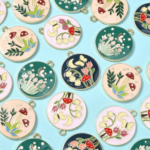 LiQunSweet 40 Pcs 4 Styles Enamel Mushroom Plant Flower Charms for Jewelry Making DIY Necklace Earrings Bracelet Keychain in Kuwait