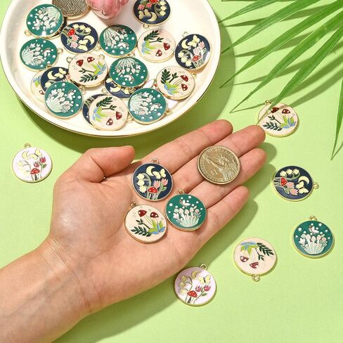 LiQunSweet 40 Pcs 4 Styles Enamel Mushroom Plant Flower Charms for Jewelry Making DIY Necklace Earrings Bracelet Keychain in Kuwait
