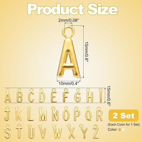 سحر حرف Uxcell A-Z ، 4set/104pcsalphabet المعلقات سحر الرسالة الأولية المحددة لعلاج سوار DIY المجوهرات والفضة والذهب in Kuwait