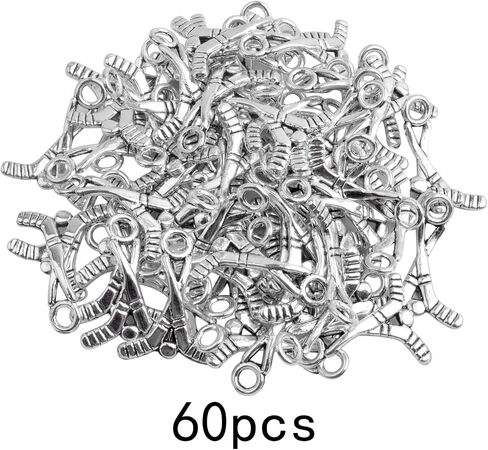 60 Pieces Ice Hockey Stick Charms Tibetan Alloy Ice Hockey Golfball Sports Equipment Pendant Charms for DIY Necklace Bracelet Jewelry Making Crafting in Kuwait