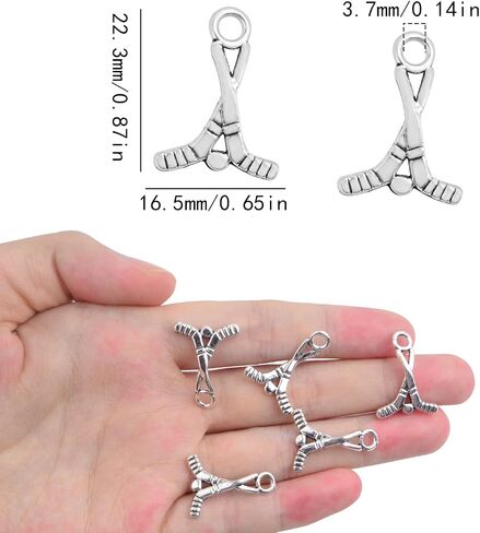 60 Pieces Ice Hockey Stick Charms Tibetan Alloy Ice Hockey Golfball Sports Equipment Pendant Charms for DIY Necklace Bracelet Jewelry Making Crafting in Kuwait