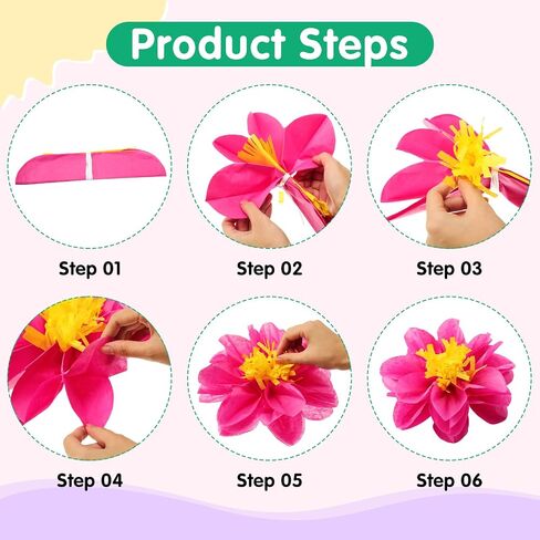Geyee 12 Pcs 10" 20" Giant Mexican Paper Flowers and 16 Pcs Leaves, Large Colorful Fiesta Tissue Crepe Flowers Pom Poms Craft for Floral Party Backdrop Carnival Wedding Birthday Decor(Elegant Color) in Kuwait