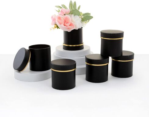 UNIKPACKAGING Set of 6 pcs, Small Round Shaped Flower Gift Boxes, 4" dia. x 4" inch, for Unique Flower and Gift Arrangements, Partry Favors (ALL White) in Kuwait