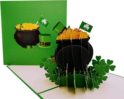 iGifts And Cards Joyful Leprechaun 3D Pop Up Greeting Card - Happy St. Patrick's Day Celebration, Irish Festivities, Spring Greenery - Lucky Charms, Four-leaf clover, Pot of Gold, 6"x8" With Envelope in Kuwait