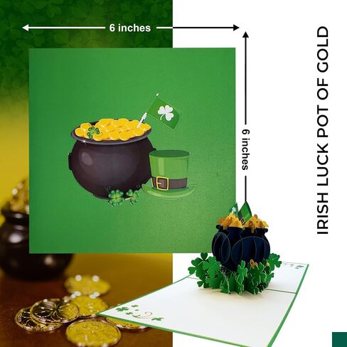iGifts And Cards Joyful Leprechaun 3D Pop Up Greeting Card - Happy St. Patrick's Day Celebration, Irish Festivities, Spring Greenery - Lucky Charms, Four-leaf clover, Pot of Gold, 6"x8" With Envelope in Kuwait