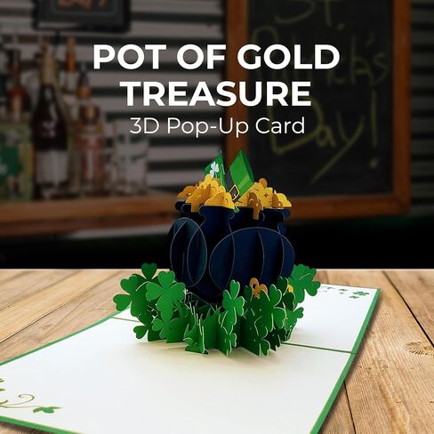 iGifts And Cards Joyful Leprechaun 3D Pop Up Greeting Card - Happy St. Patrick's Day Celebration, Irish Festivities, Spring Greenery - Lucky Charms, Four-leaf clover, Pot of Gold, 6"x8" With Envelope in Kuwait