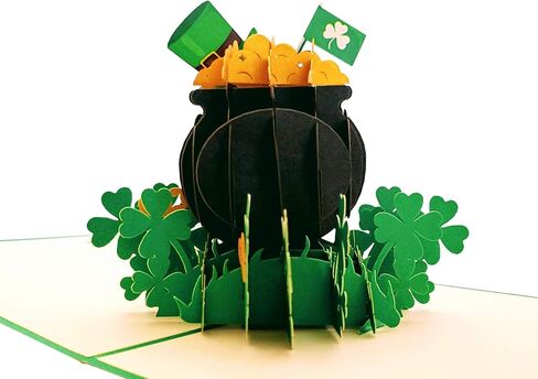 iGifts And Cards Joyful Leprechaun 3D Pop Up Greeting Card - Happy St. Patrick's Day Celebration, Irish Festivities, Spring Greenery - Lucky Charms, Four-leaf clover, Pot of Gold, 6"x8" With Envelope in Kuwait