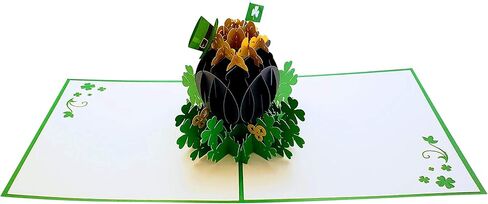 iGifts And Cards Joyful Leprechaun 3D Pop Up Greeting Card - Happy St. Patrick's Day Celebration, Irish Festivities, Spring Greenery - Lucky Charms, Four-leaf clover, Pot of Gold, 6"x8" With Envelope in Kuwait