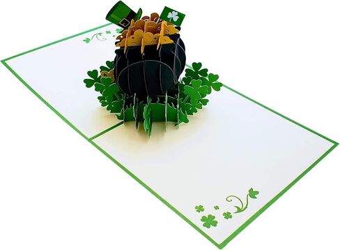 iGifts And Cards Joyful Leprechaun 3D Pop Up Greeting Card - Happy St. Patrick's Day Celebration, Irish Festivities, Spring Greenery - Lucky Charms, Four-leaf clover, Pot of Gold, 6"x8" With Envelope in Kuwait